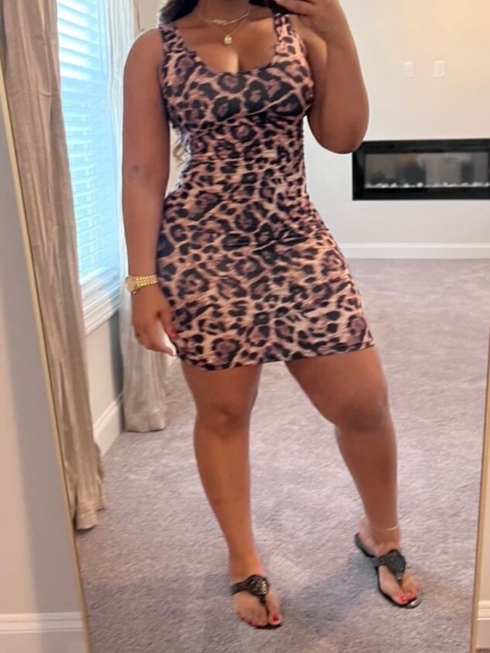 Sleeveless Leopard Print Bodycon Dress